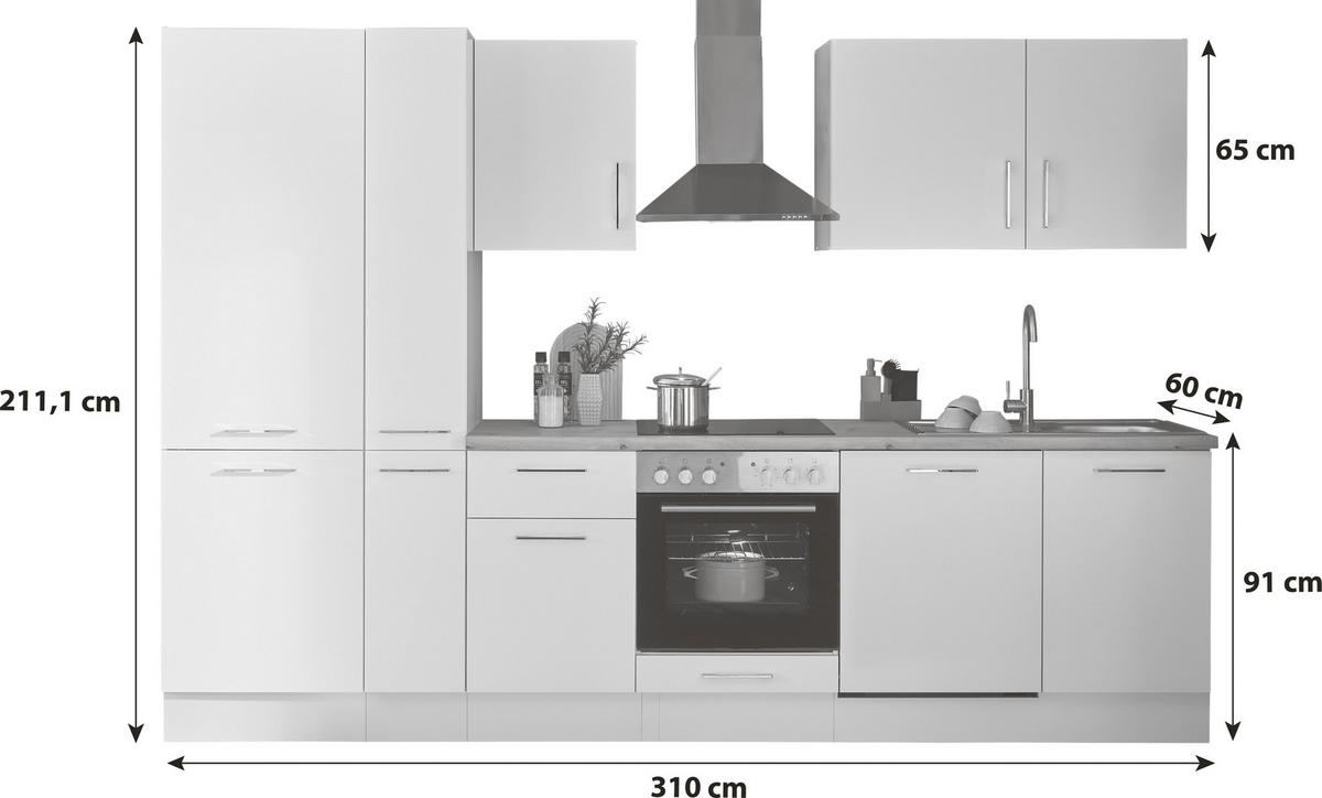 Küchenblock Turin Weiß/eiche Dekor B: 310 Cm - Weiß/Eiche Artisan, Basics, Holzwerkstoff (310cm) - P & B