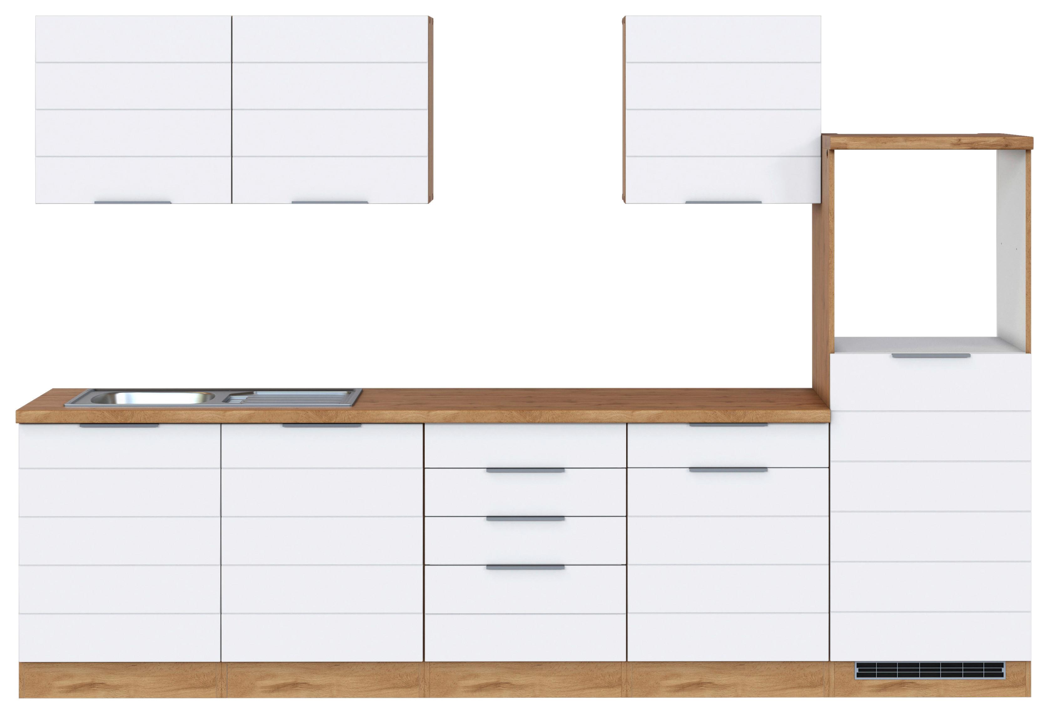Küchenzeile Florenz ohne Geräte 300 cm Weiß/Eichef. - Eiche Wotan/Weiß, Design, Holzwerkstoff (300cm) - Held