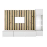 Obývací stěna LAMEL - šedá/bílá, Design, kompozitní dřevo/sklo (220/148/35cm) - MID.YOU