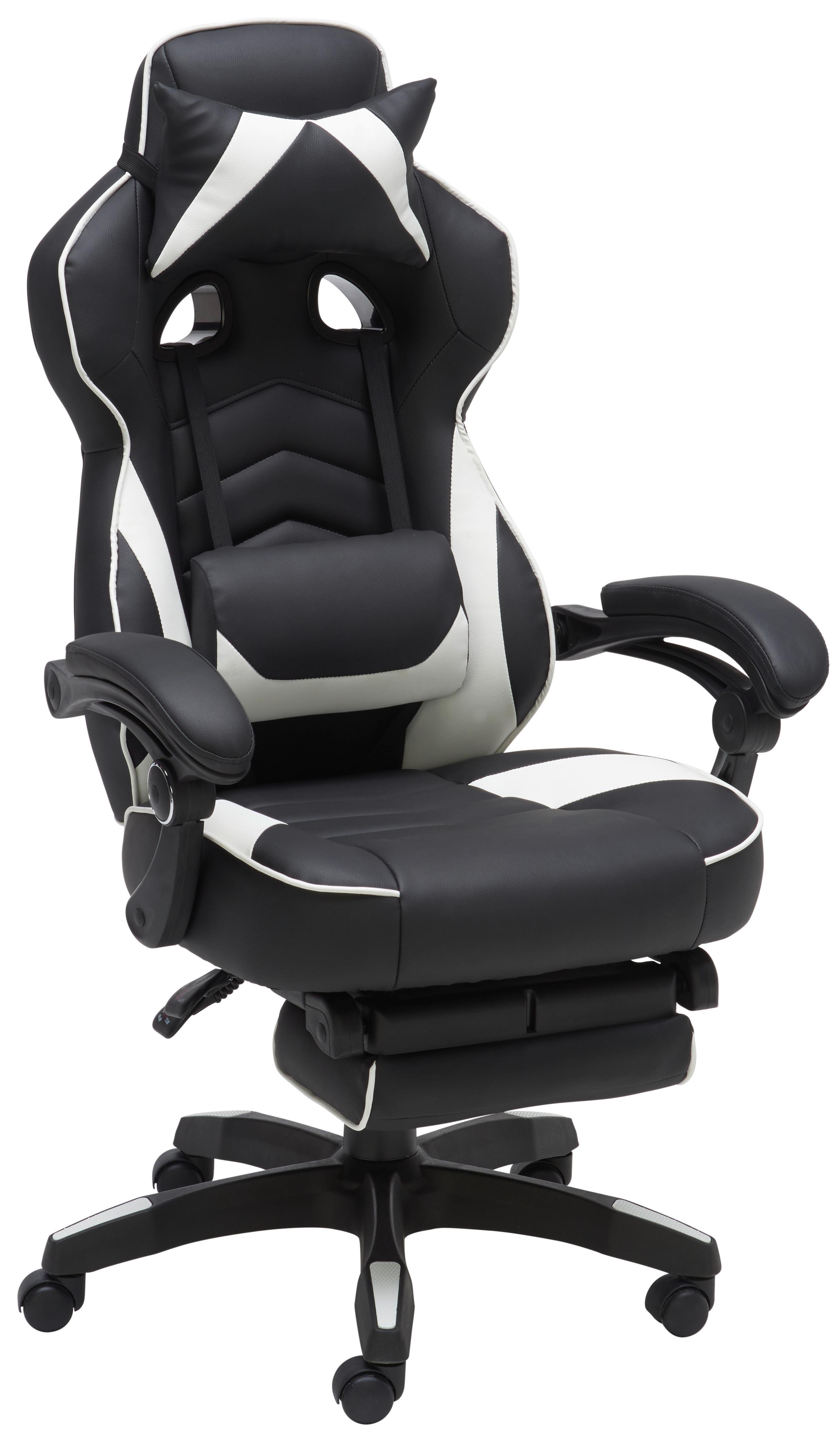 Gaming Stuhl Yaira Mit Ausziehbarer Fußstütze - Schwarz/Weiß, Design, Kunststoff/Textil (68,5/116-124/60,5cm) - Livetastic
