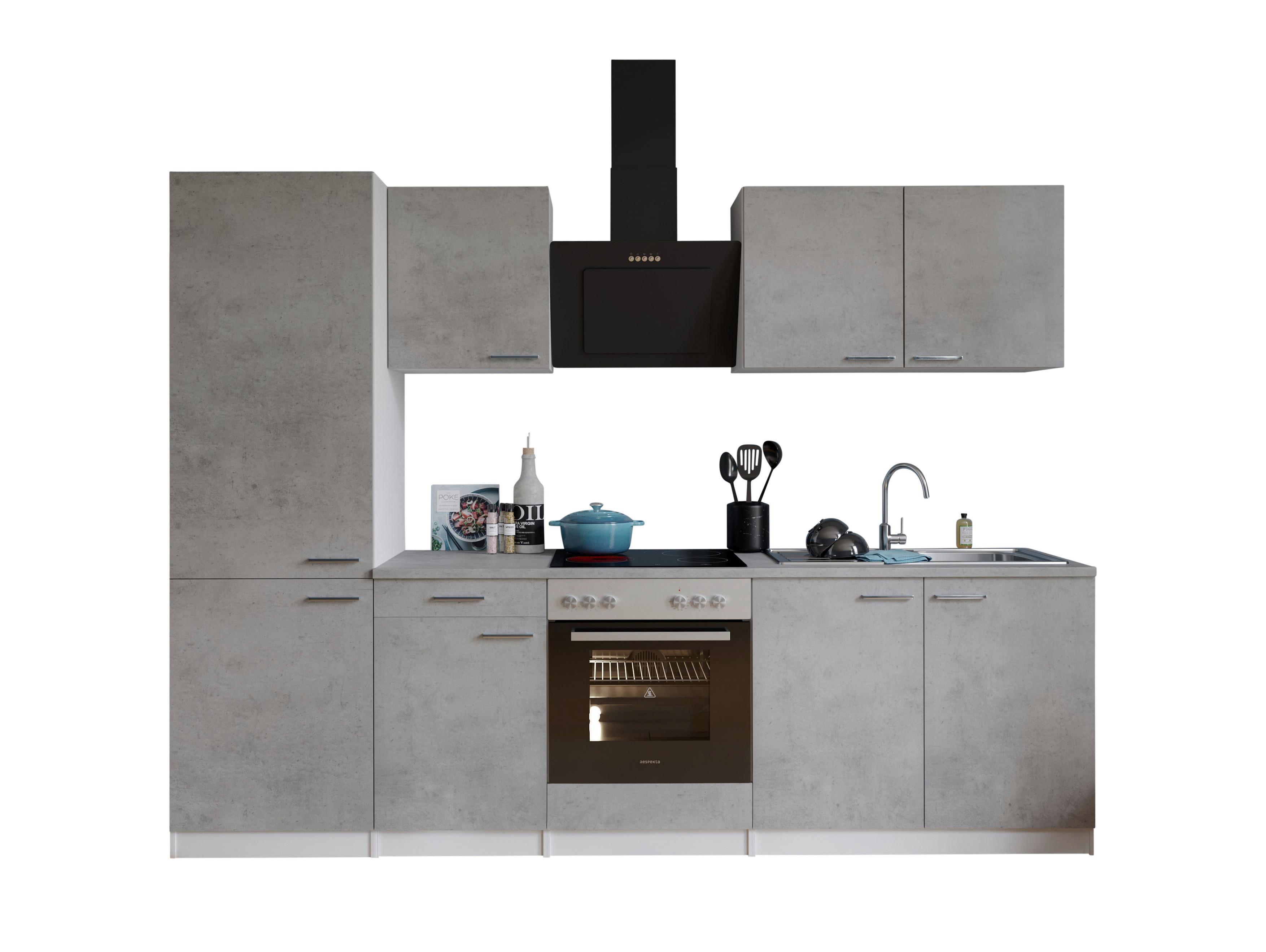 Küchenblock Malia B: 270 cm Grau, mit Geräte - Weiß/Grau, Basics, Holzwerkstoff (270cm) - Respekta