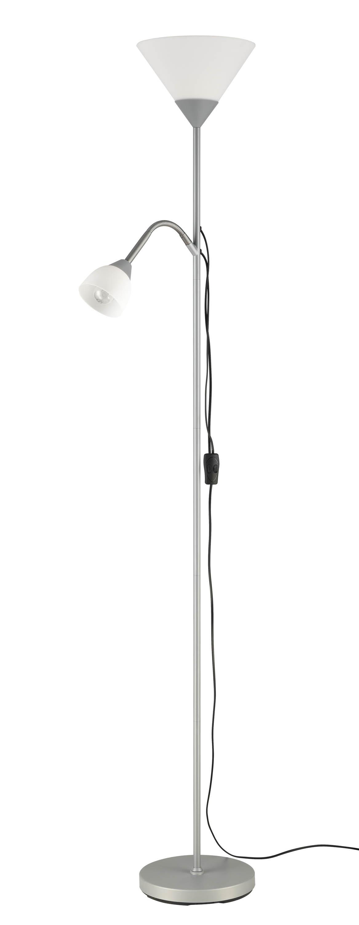 Stehlampe Doris Silber/Weiß mit Leselampe - Silberfarben/Weiß, KONVENTIONELL, Kunststoff/Metall (180cm) - Homezone