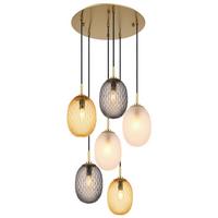 Hängeleuchte 15899-6hr - Goldfarben/Schwarz, Basics, Glas/Textil (47/120cm) - Globo