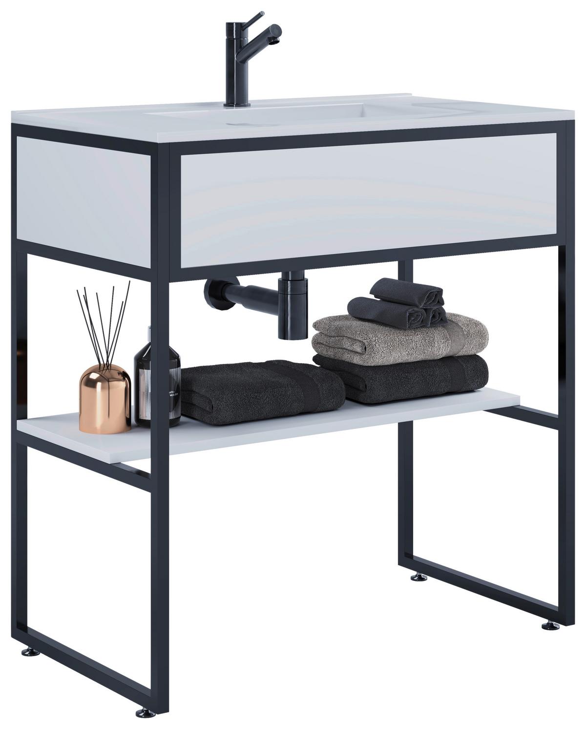 Waschtischkombi 2--Teilig. Waschplatz "bitila 80" - Schwarz/Weiß, MODERN, Keramik/Holzwerkstoff (80cm) - MID.YOU