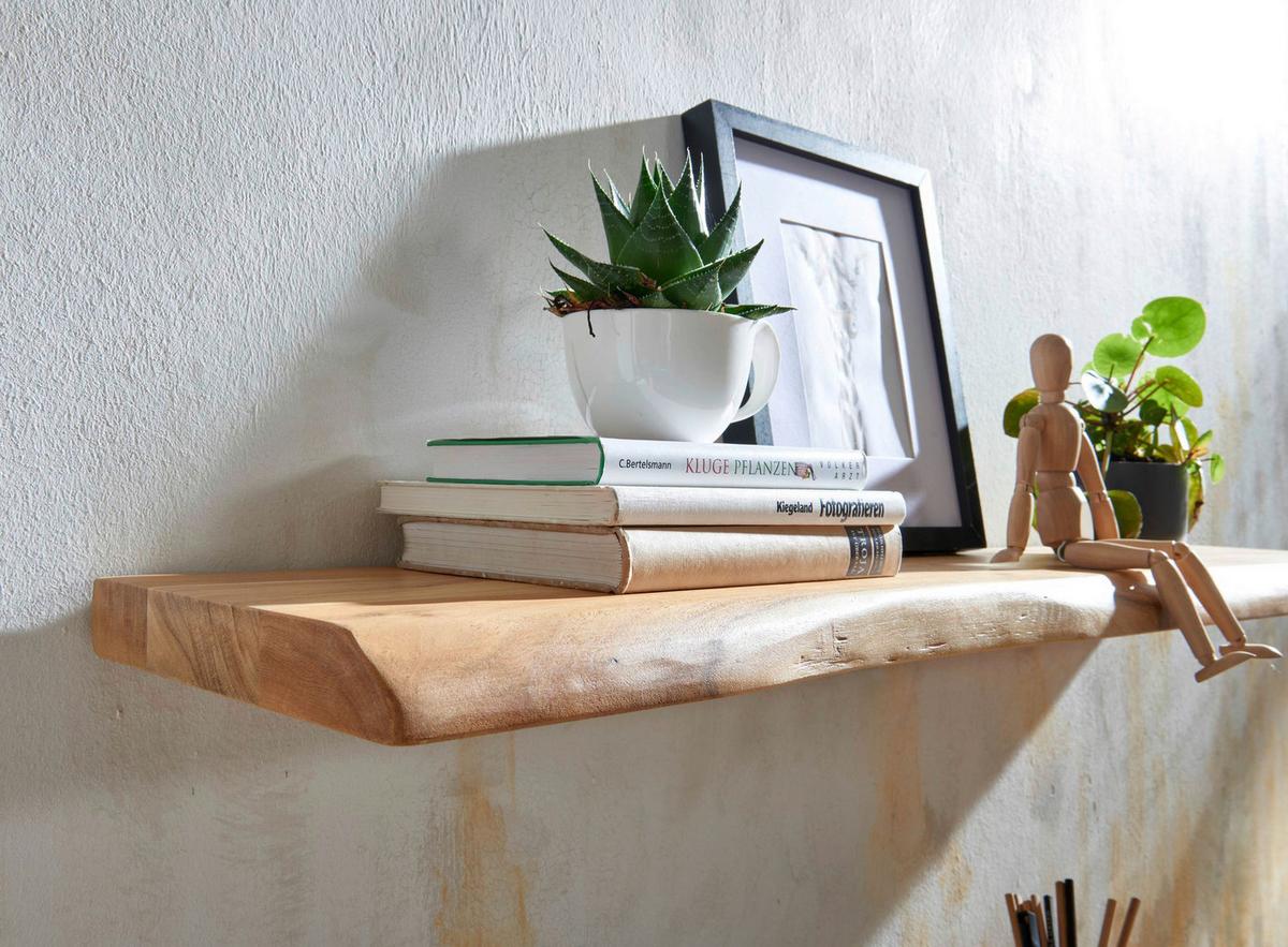 Nástenná polica z masívneho dreva š: 120cm - farba akácie, Modern, drevo (120/4/26cm) - MID.YOU