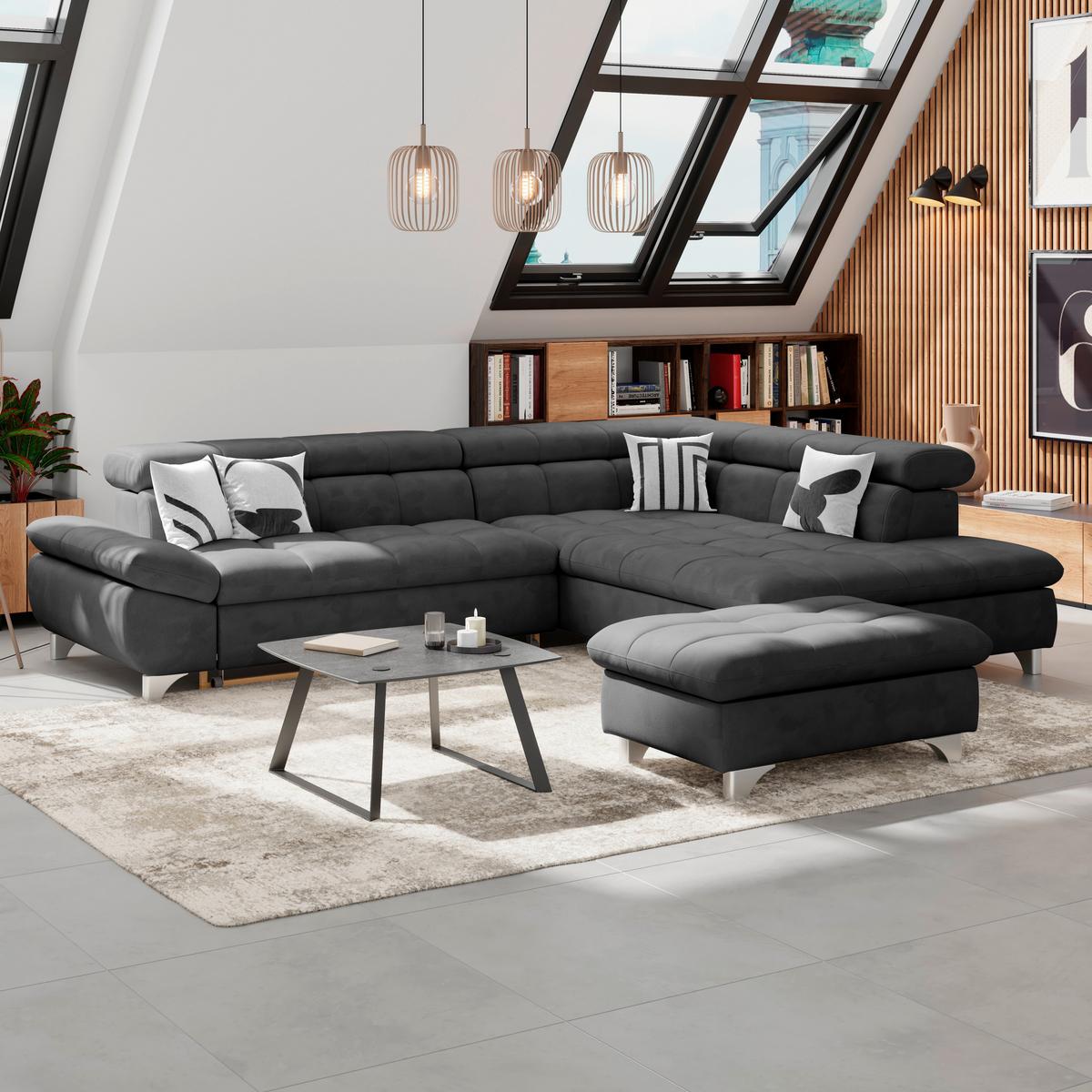 Ecksofa Gemini Schwarz, B: 312cm - Chromfarben/Anthrazit, KONVENTIONELL, Textil (312/234cm)