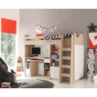 Hochbett Unit Weiß/eiche Dekor 90 Cm Mit Stauraum - Eichefarben/Weiß, MODERN, Holzwerkstoff (90/200cm) - MID.YOU