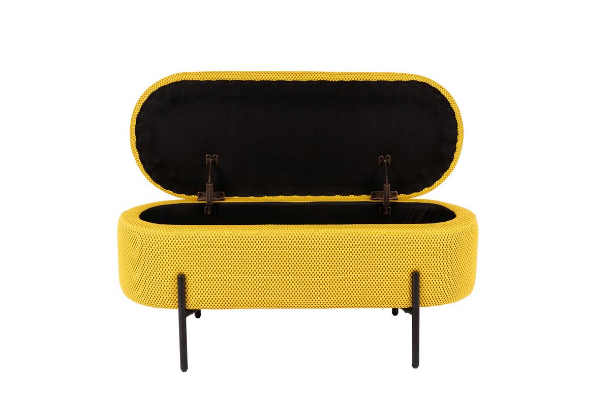 Sitzbank Carla Gelb, mit Stauraum, L: 95 cm - Gelb/Schwarz, Design, Textil/Metall (95/36/43cm)