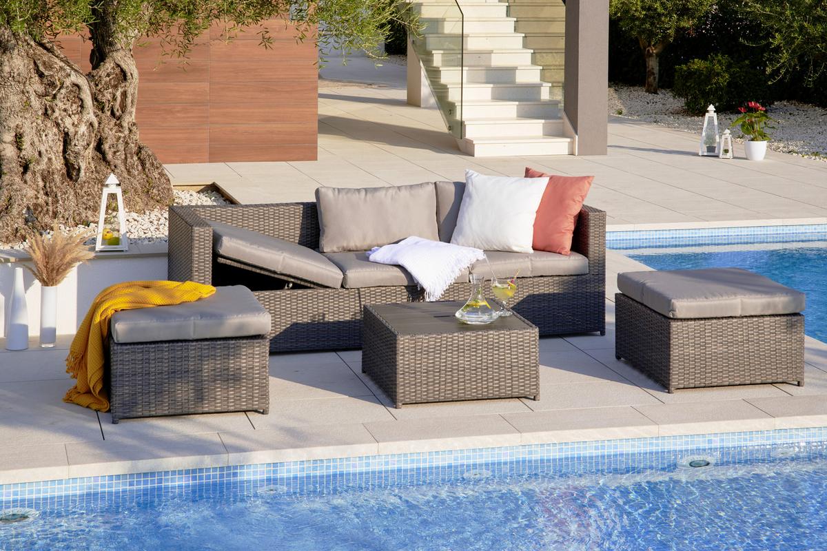 TERASOVÁ SEDACÍ SOUPRAVA CORUNA - světle šedá/tmavě šedá, Moderní, kov/textil - Modern Living