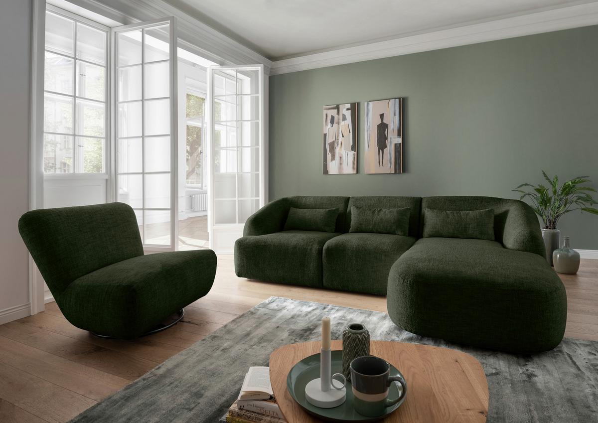 Ecksofa Caponi Dunkelgrün S: 256x160 Cm - Dunkelgrün/Schwarz, MODERN, Textil (256/160cm) - Livetastic