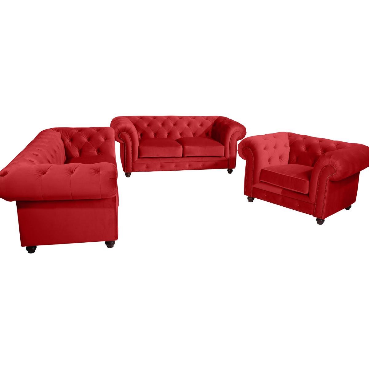 CHESTERFIELD-SOFA ORLEANS - Rot/Nussbaumfarben, Design, Textil (196/77/100cm) - Max Winzer
