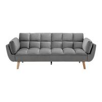 Rozkladacia pohovka CORA, sivý zamat, max. 360 kg - sivá/prírodná farba, Modern, drevo/textil (214/92/81cm) - Bessagi Home