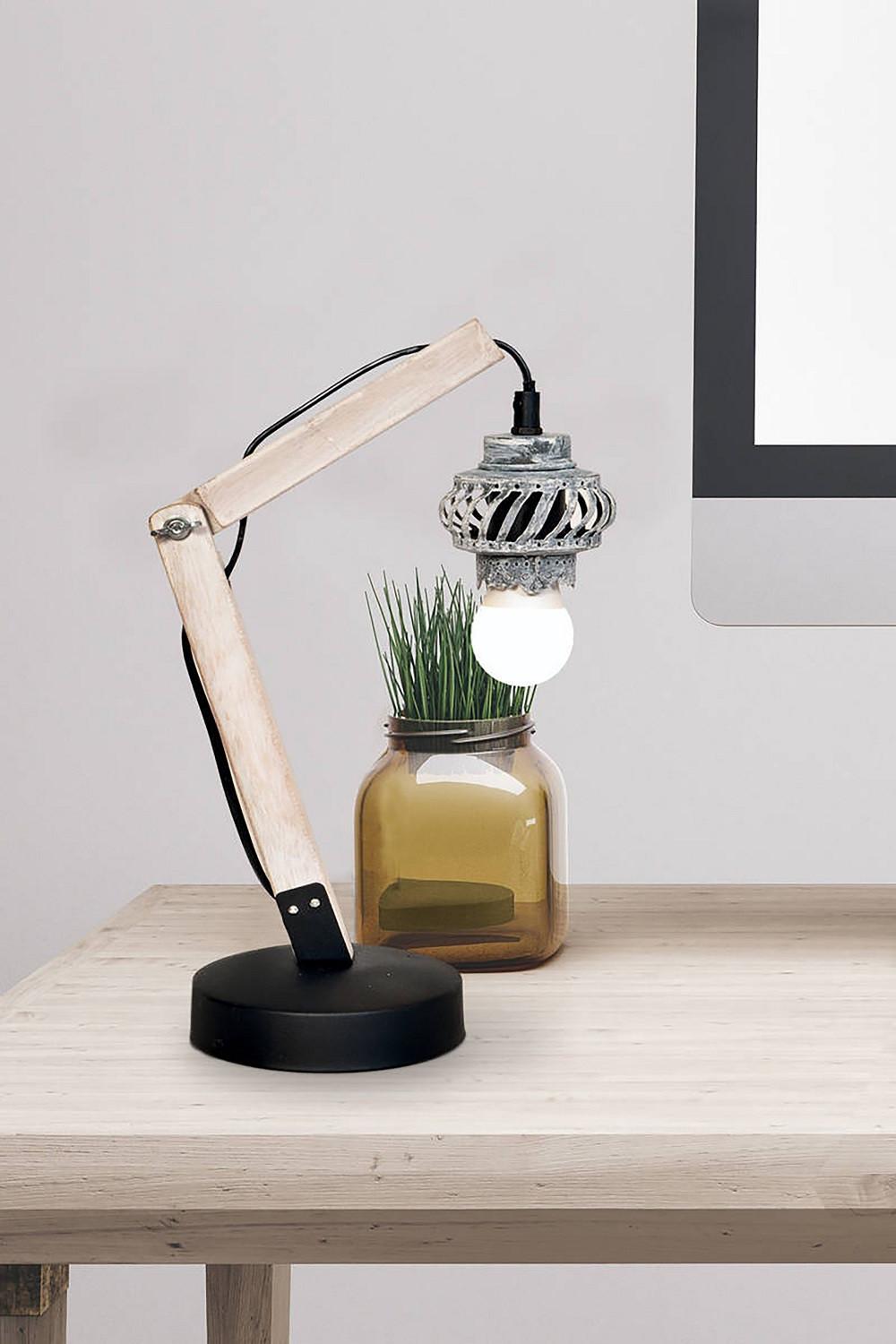 Tischlampe Rossa Grau/ Braun/schwarz - Hellbraun/Schwarz, Trend, Holz/Metall (16/13/38,5cm) - Kayoom