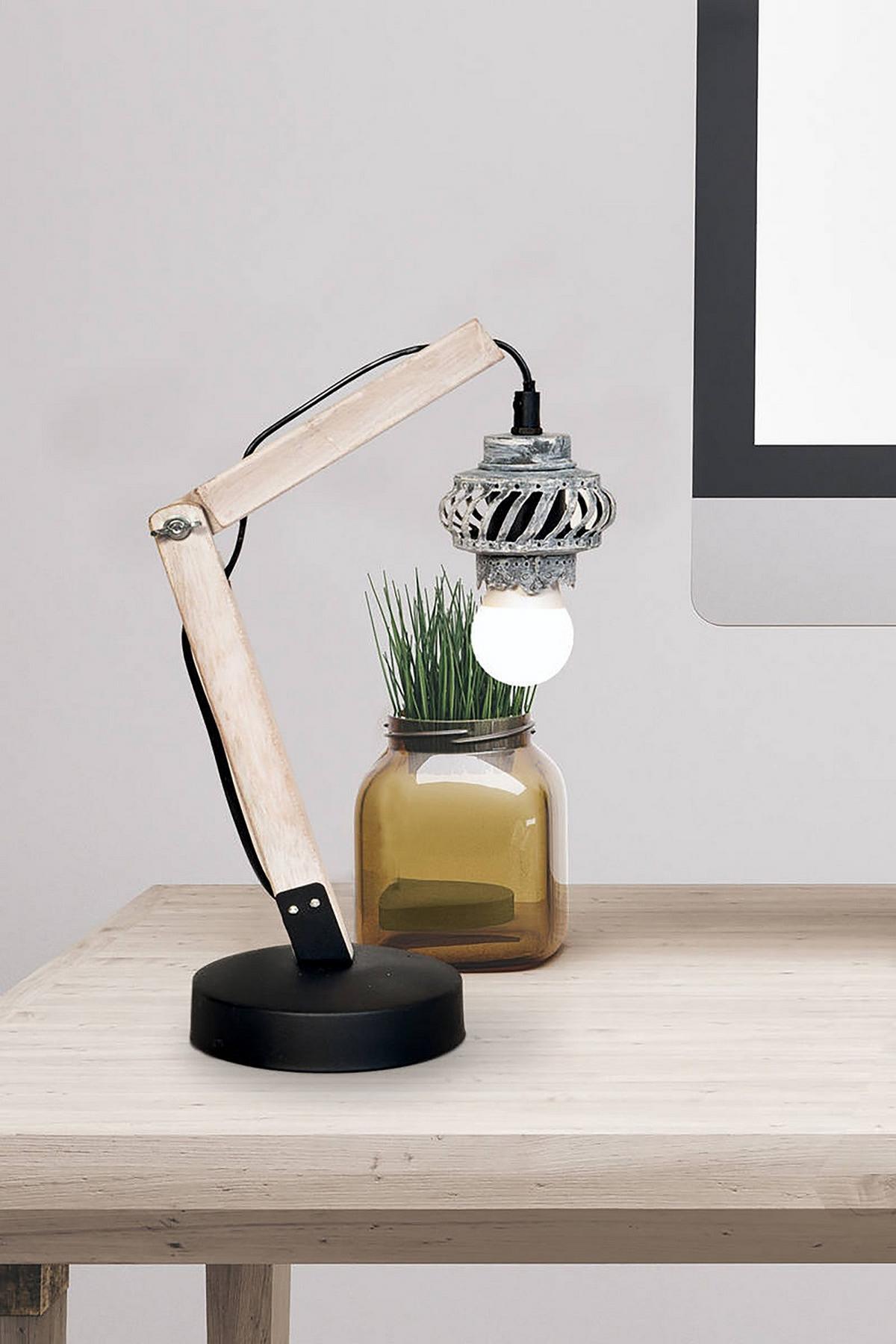 Tischlampe Rossa Grau/ Braun/Schwarz - Hellbraun/Schwarz, Trend, Holz/Metall (16/13/38,5cm) - Kayoom