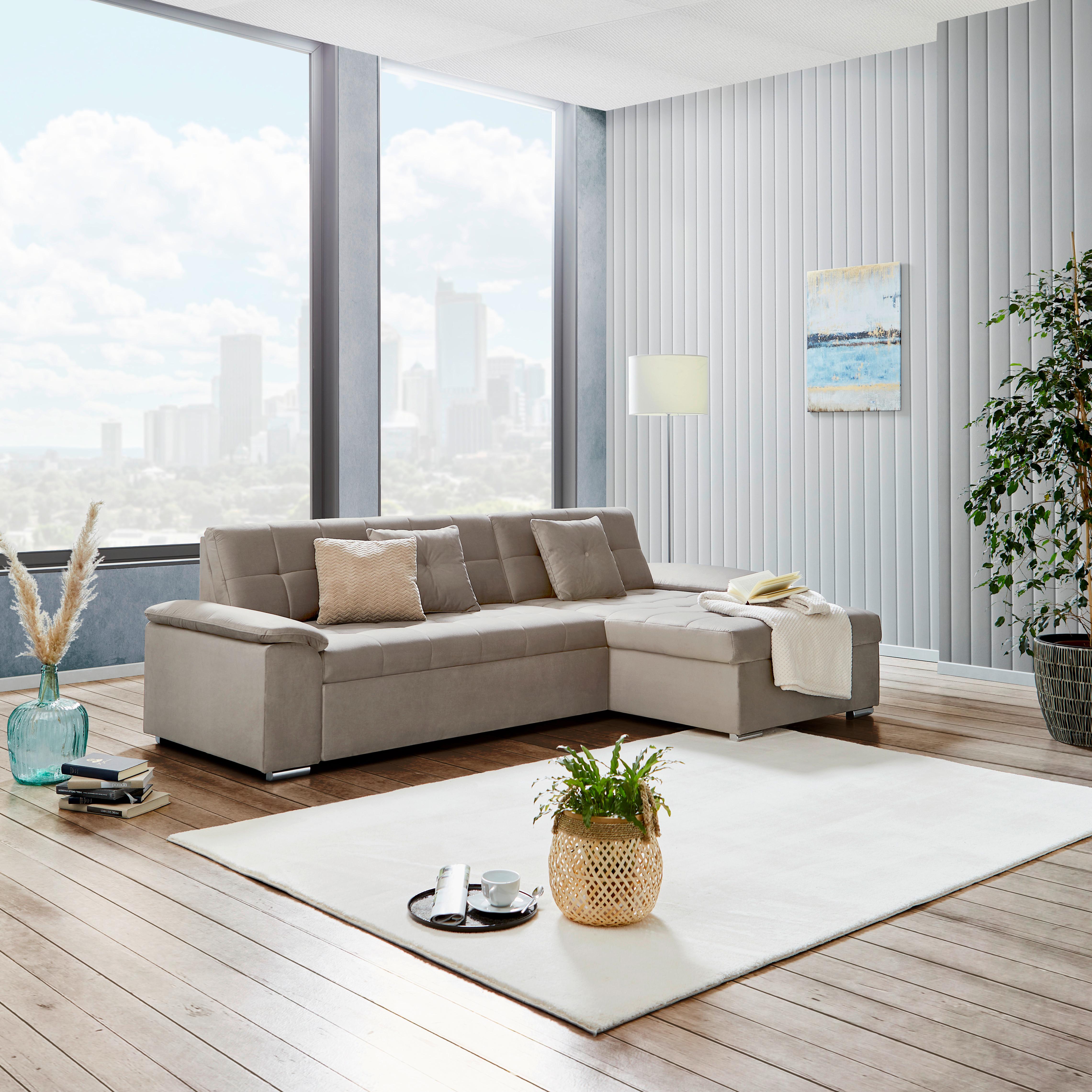 Ecksofa mit Schlaffunktion und Bettkasten Beige - Beige, Basics, Textil (263/169cm) - Livetastic