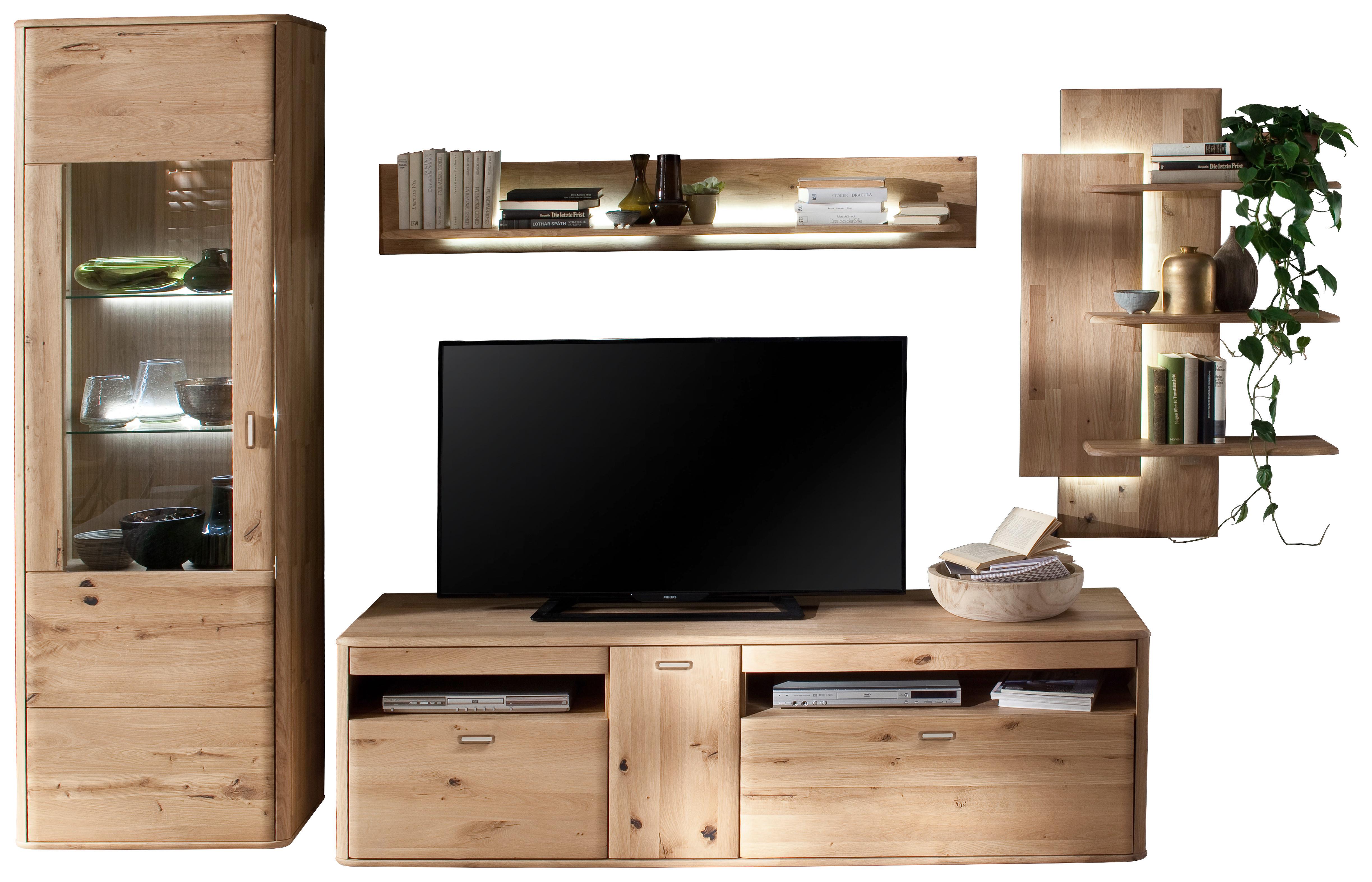 Wohnkombination Massiv 4-Tlg. Ravello Eichefarben - Eichefarben, Design, Glas/Holz (310/208/50cm) - Livetastic
