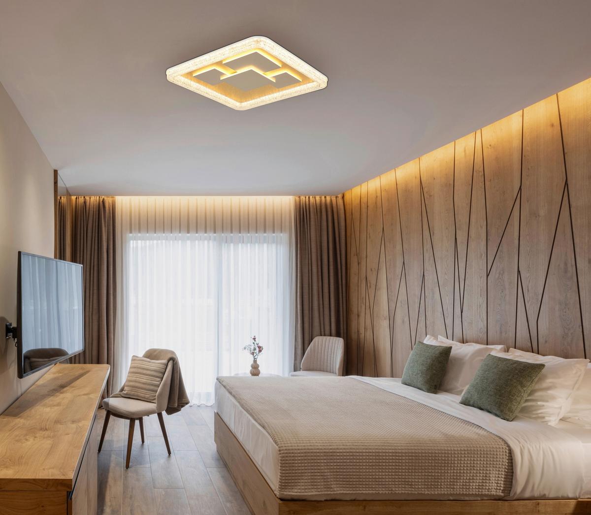 LED-Deckenleuchte 3000k, 40w - Klar/Goldfarben, Design, Kunststoff/Metall (48,8/48,8/7cm) - Globo