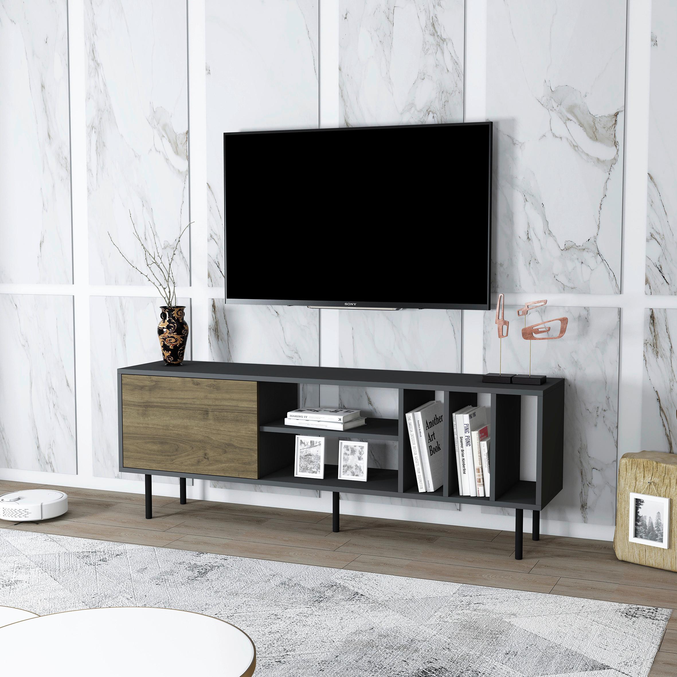 Lowboard Hera TV-Schrank - Anthrazit/Walnussfarben, Design, Holzwerkstoff (160/57/35cm) - Livetastic