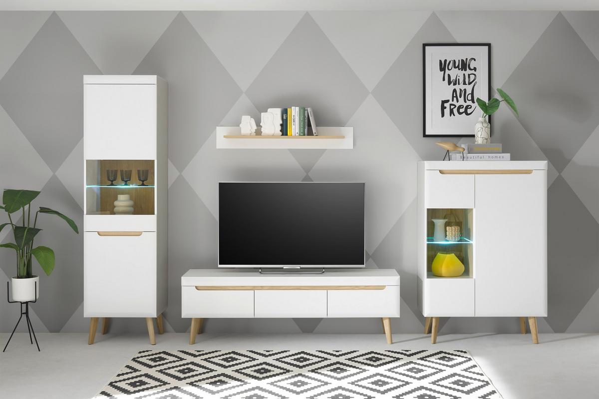 Vitrine Svante Torge Weiß/Eichefarben B: 90 cm - Eichefarben/Weiß, Design, Glas/Holzwerkstoff (90/134/40cm) - MID.YOU