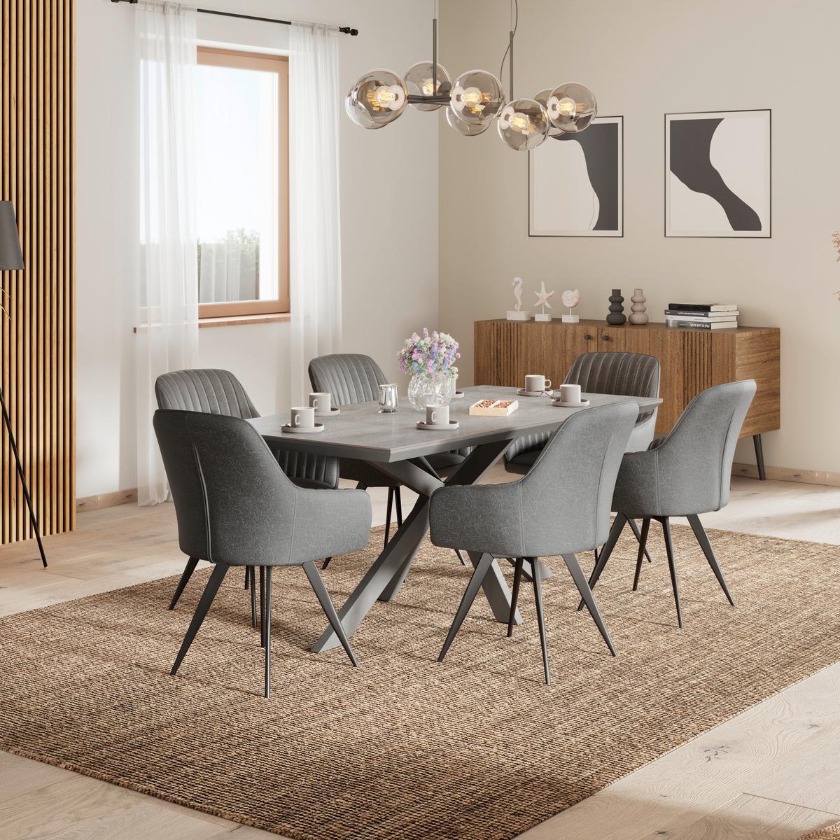 Stuhl Bella Webstoff Grau, 360° drehbar - Schwarz/Grau, KONVENTIONELL, Textil/Metall (63/90/61cm)