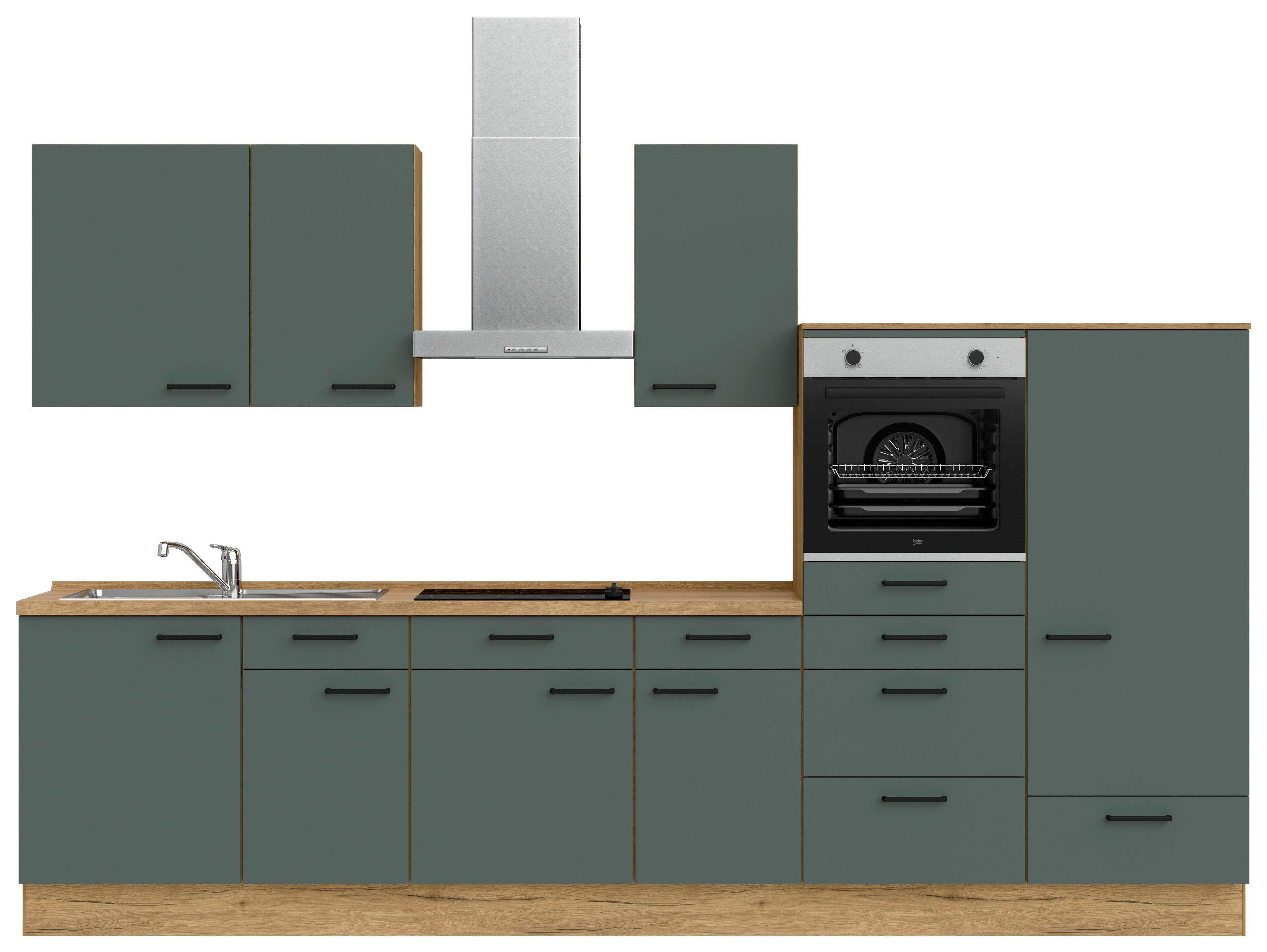 Küchenleerblock Easytouch Low-Line, L8 Rechts - Dunkelgrün/Eichefarben, MODERN, Holzwerkstoff (330cm) - Nobilia