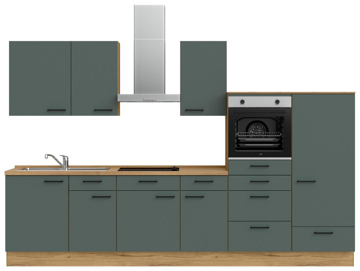 Küchenleerblock Easytouch Low-Line, L8 Rechts - Dunkelgrün/Eichefarben, MODERN, Holzwerkstoff (330cm) - Nobilia