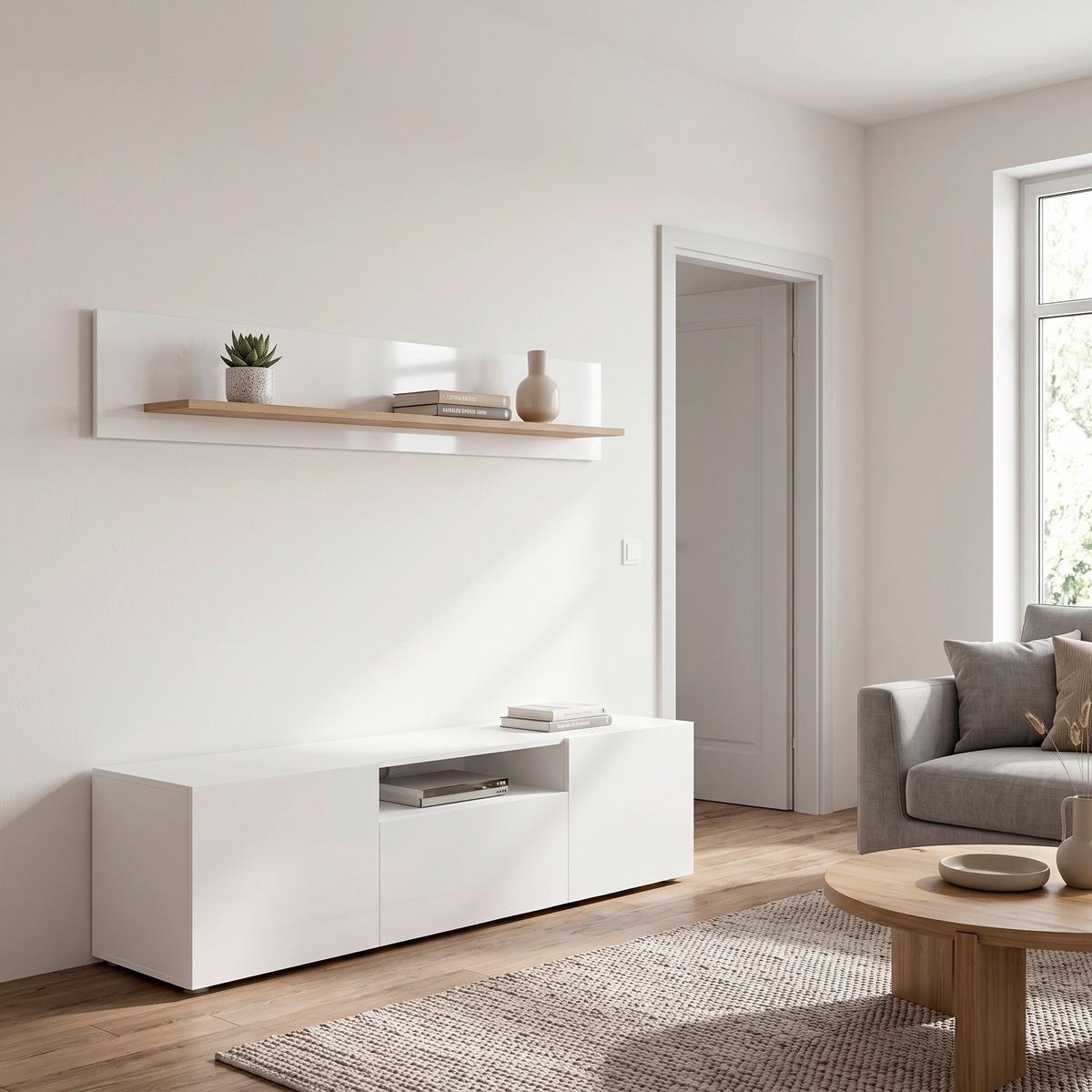 Falipolc Oreta - tölgyfa színű/fehér, Modern, faalapú anyag (141/22/19cm)