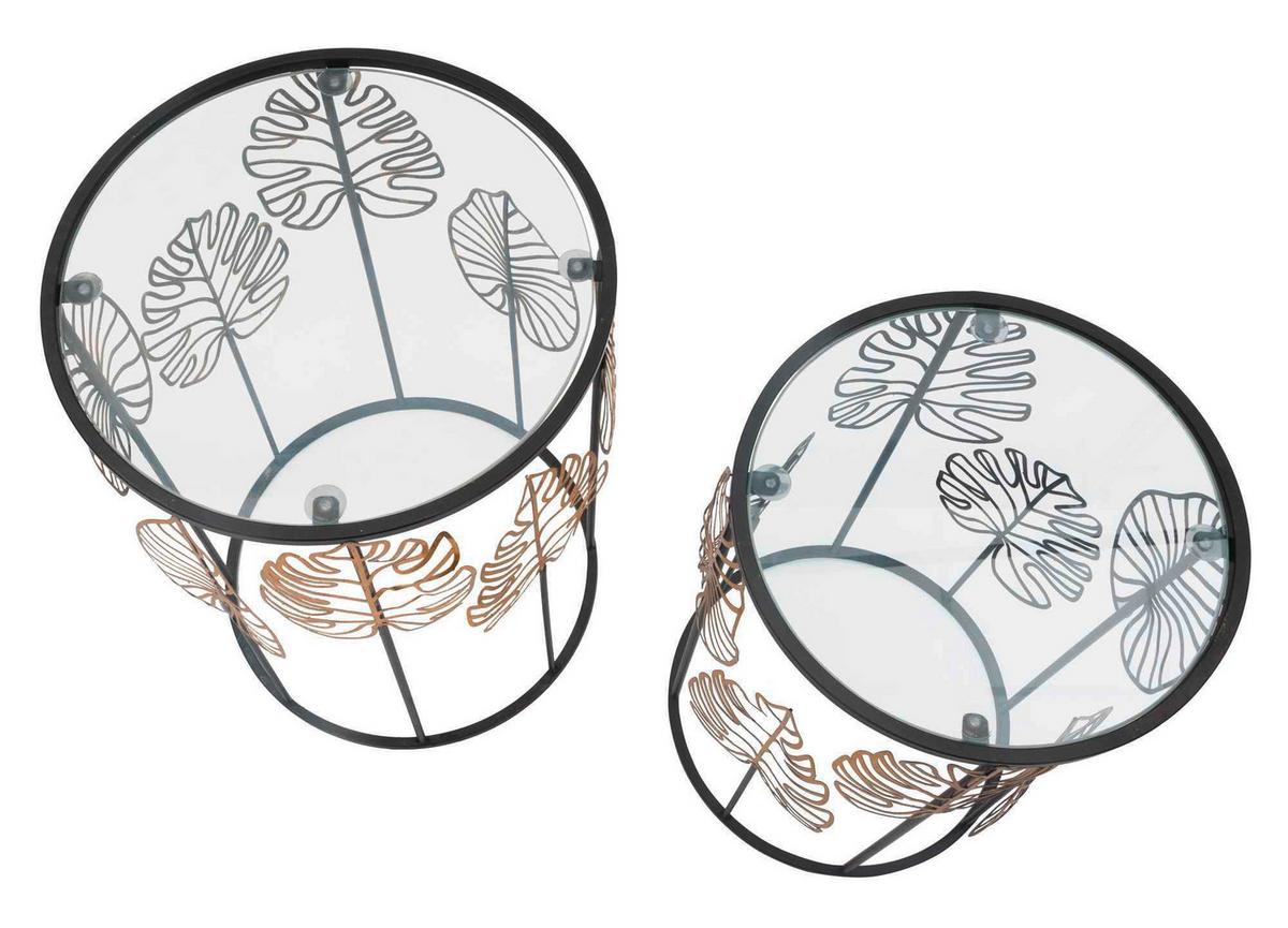 Couchtisch Foglie Glam Coppia Goldfarben, Schwarz B: 38 Cm - Goldfarben/Schwarz, Basics, Glas/Metall (38/55/38cm)