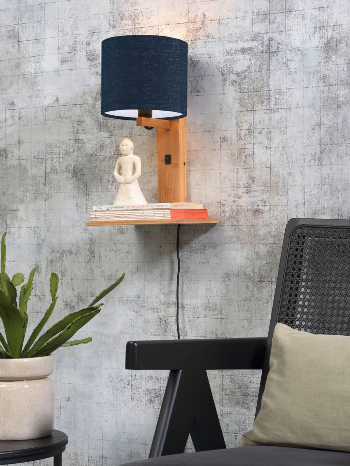 Wandleuchte Andes/w1/n/1815/bd - Blau/Naturfarben, Trend, Holz/Textil (19/24/36cm) - Good & Mojo