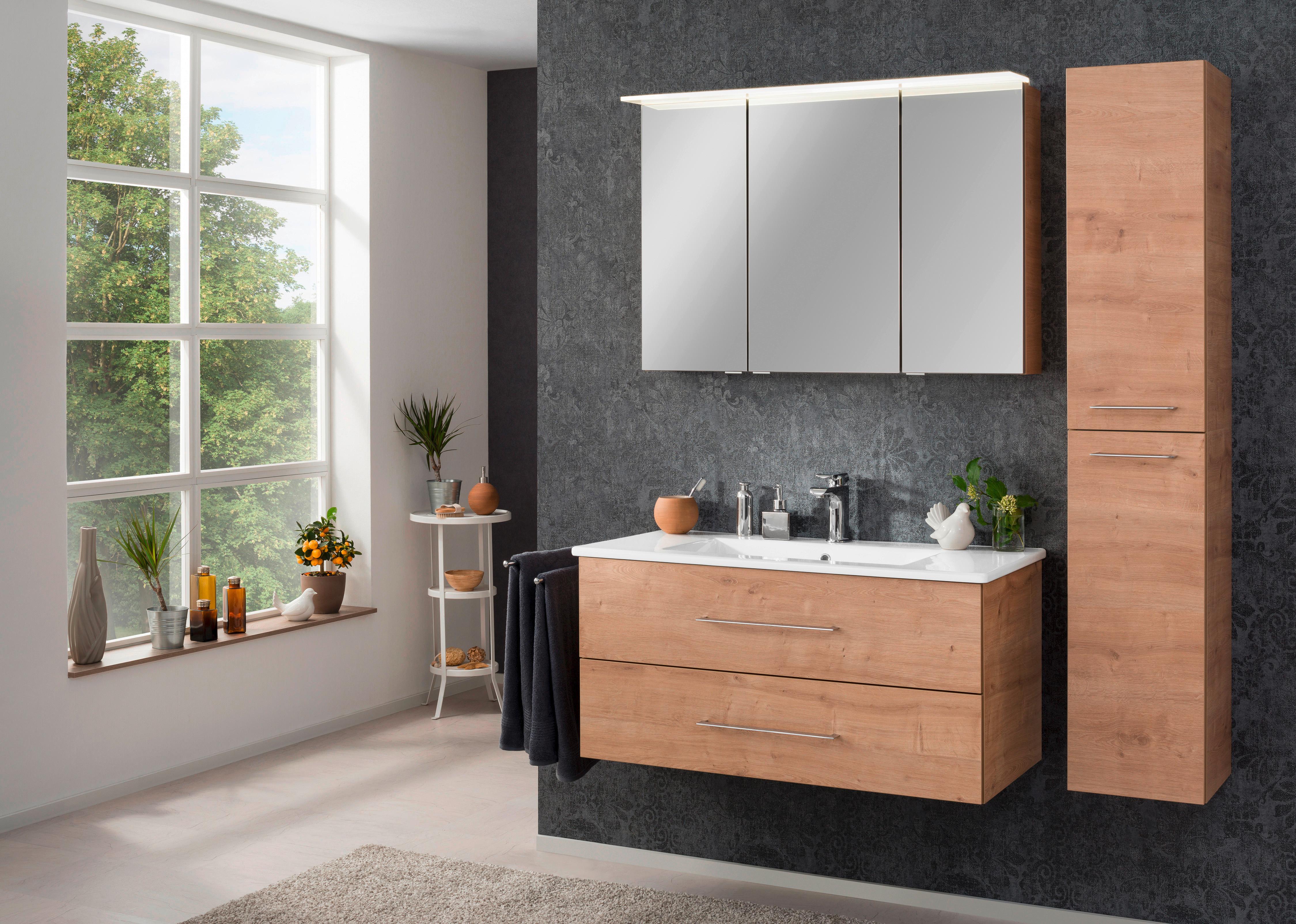 Waschbecken mit Unterschrank Perfekt B:103 cm Holz Dekor - Eichefarben/Weiß, MODERN, Keramik/Holzwerkstoff (103cm) - MID.YOU
