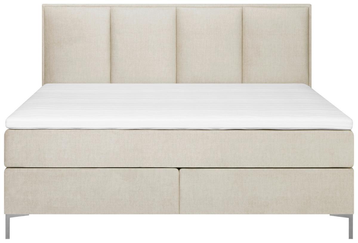 Boxspringbett mit Topper 160x200 cm Graz, Creme - Creme/Alufarben, MODERN, Textil (160/200cm) - MID.YOU