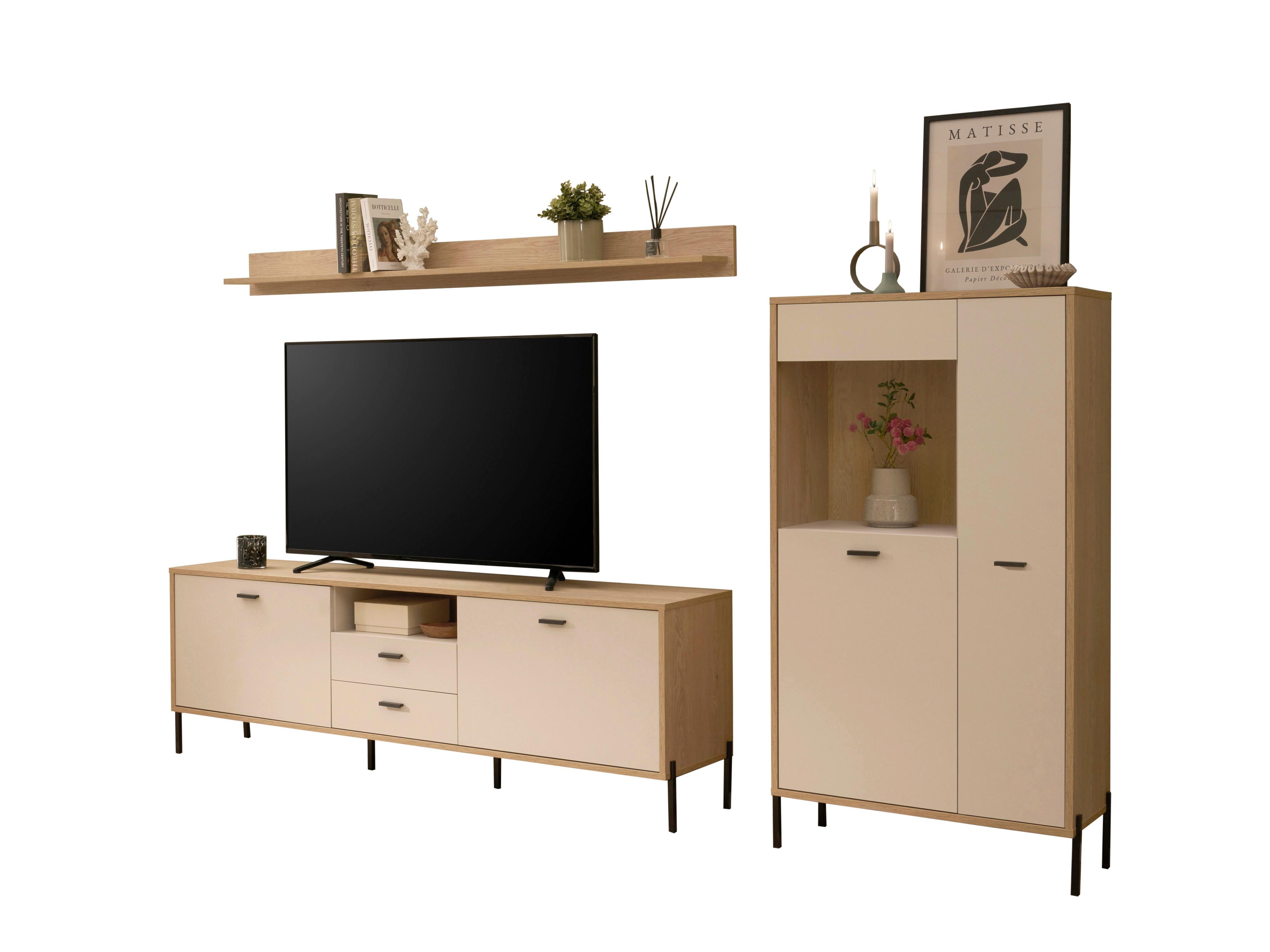 Wohnwand Fredericia Kaschmir/Eichefarben B: 285cm - Kaschmir/Eichefarben, Design, Holzwerkstoff (285/170/40cm) - MID.YOU