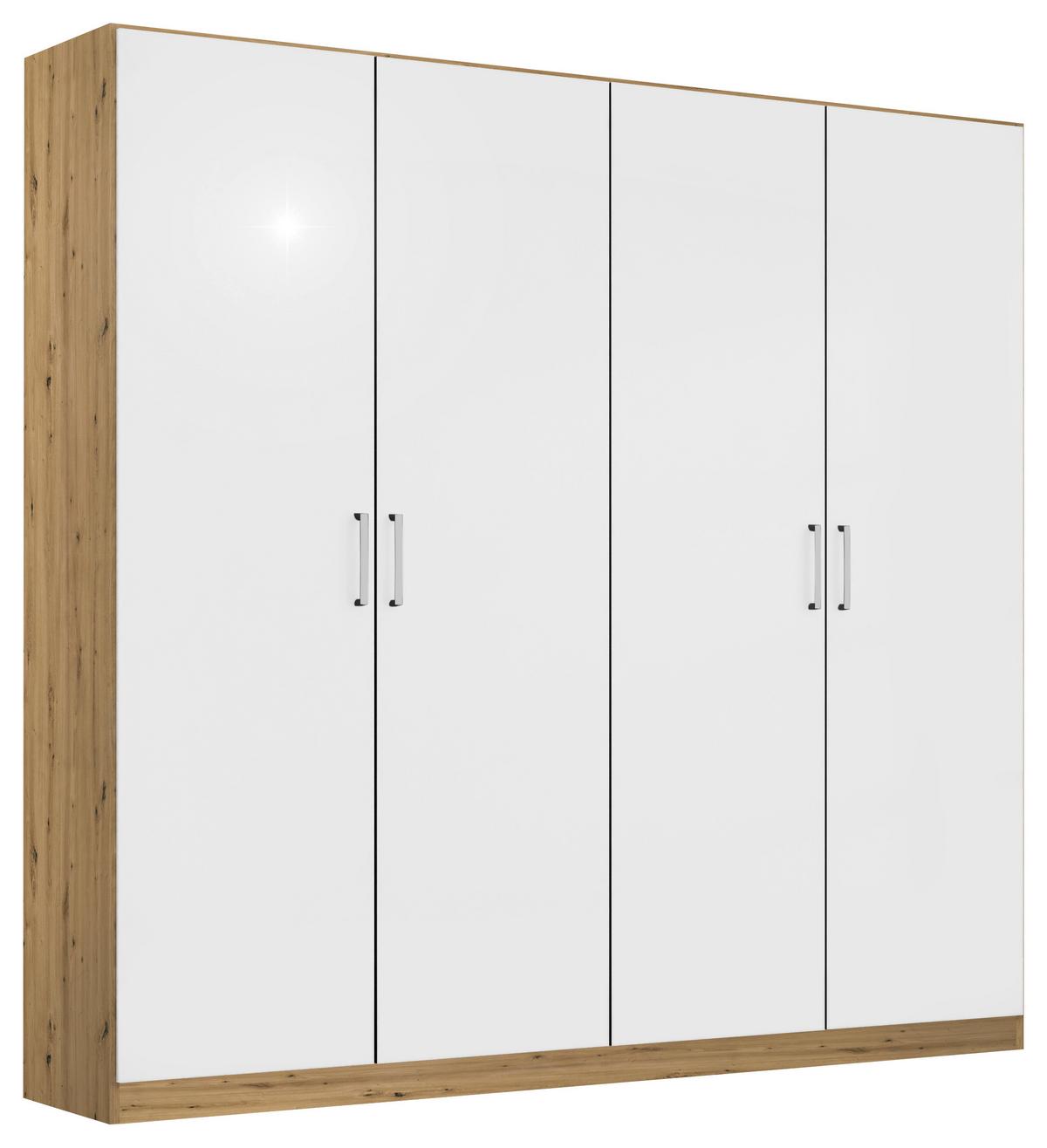 Drehtürenschrank 181 cm Berlin Eiche Dekor/Weiß - Weiß Hochglanz/Eiche Artisan, MODERN, Holzwerkstoff (181/210/54cm) - Rauch Möbel