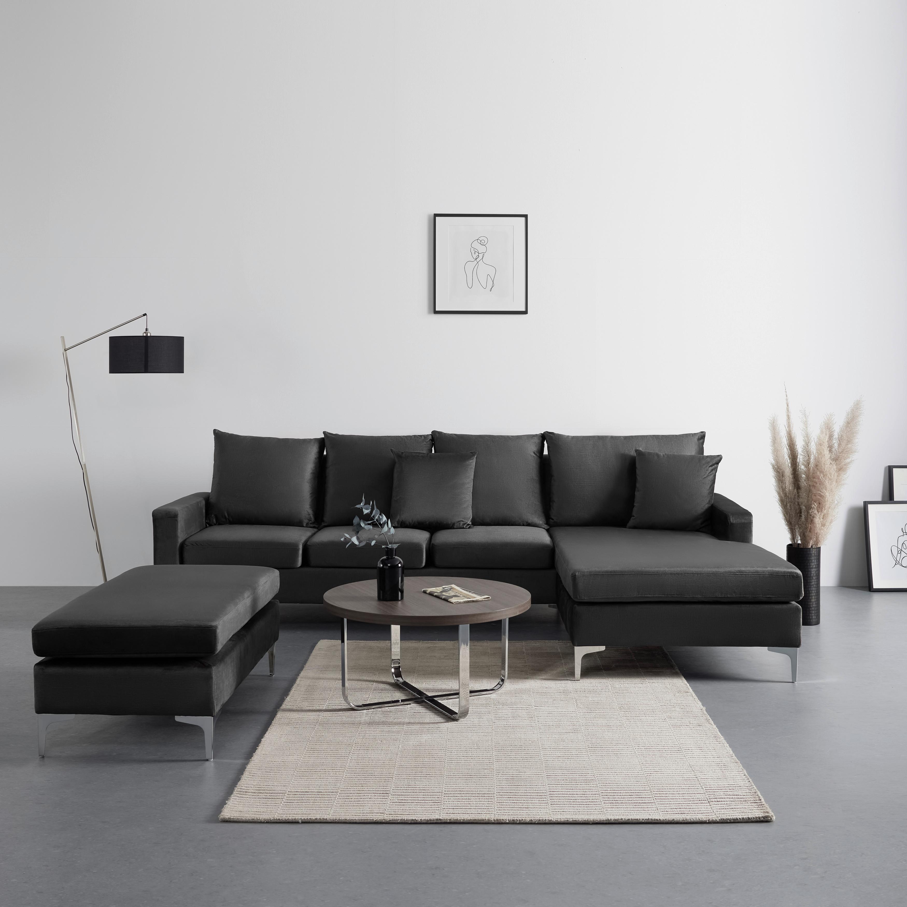 Sedací souprava ALONDRA, oboustranná, tmavě šedá - tmavě šedá/barvy nerez oceli, Moderní, kov/dřevo (287/80/182cm) - Bessagi Home