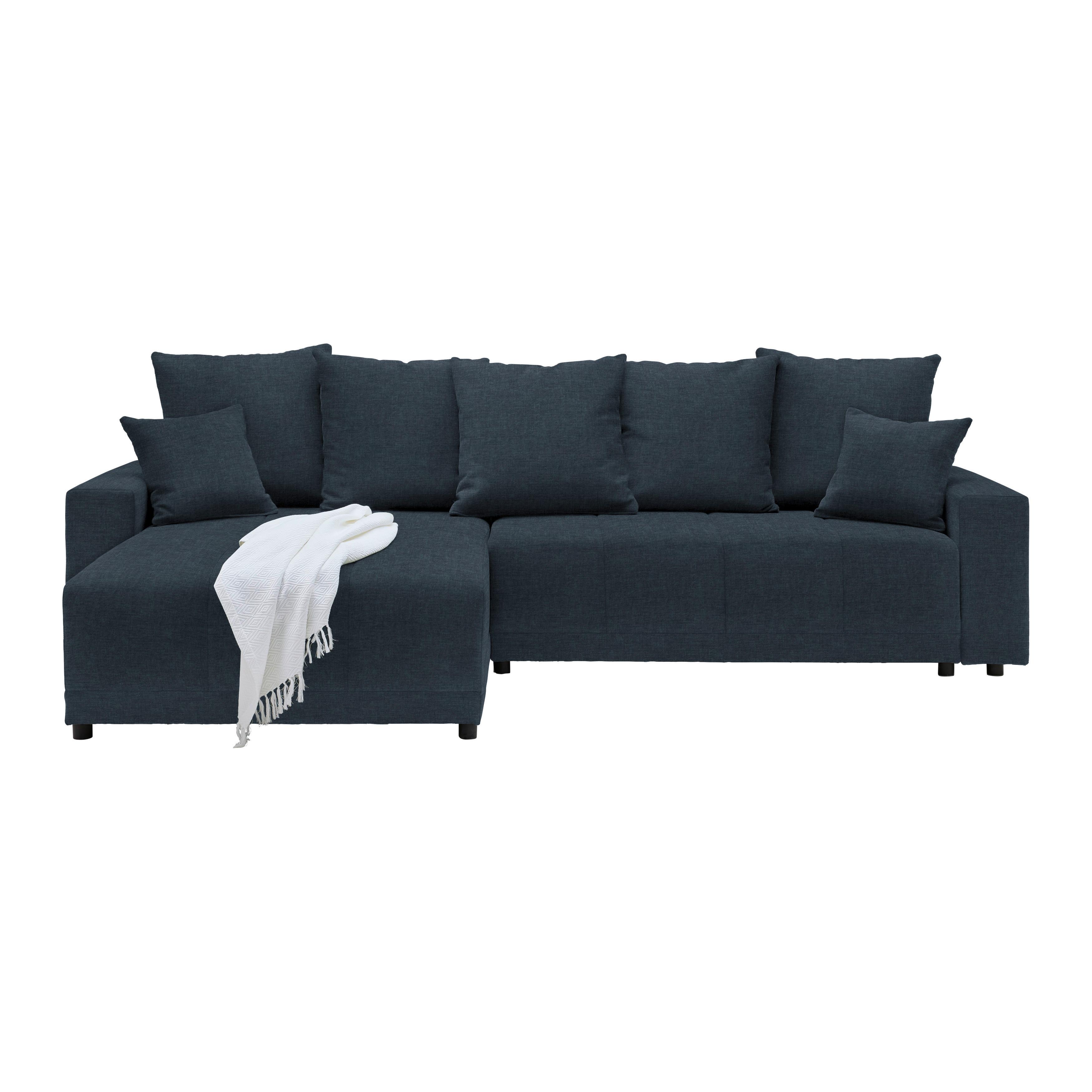 Rohová sedačka ALATRI, obojstr.,tmavomodrá,s vankúšmi - čierna/zelená, Modern, textil/plast (289/90/176cm) - Based