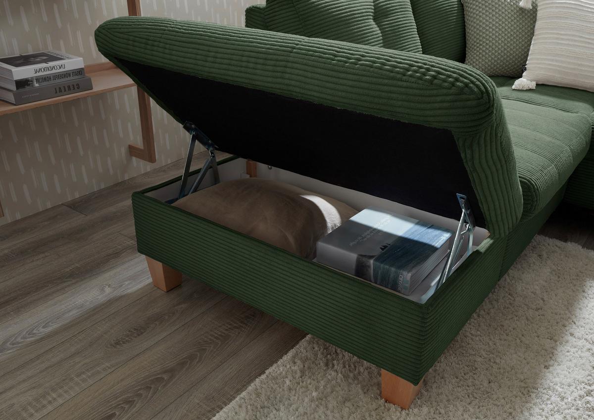 Wohnlandschaft Ascot Dunkelgrün U: 220x324x170 Cm - Dunkelgrün/Eichefarben, KONVENTIONELL, Textil (220/324/170cm) - MID.YOU