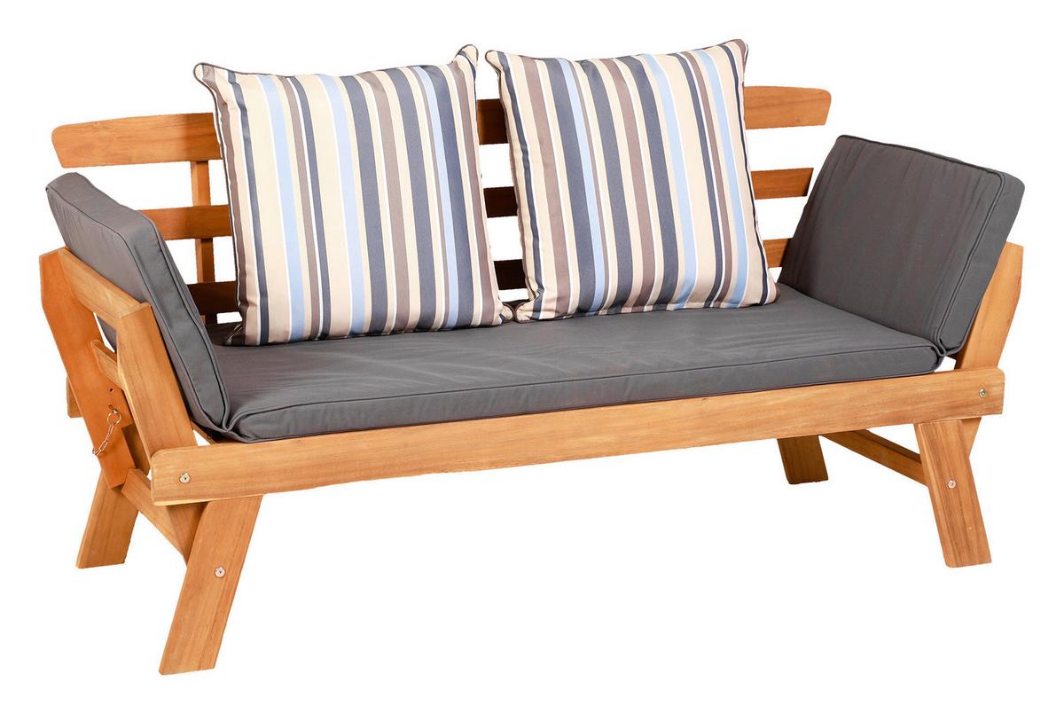 Gartenbank Holz 2-Sitzer Borkum Mit Sitzauflage - Akaziefarben/Grau, MODERN, Holz/Textil (198/78/68cm) - Greemotion