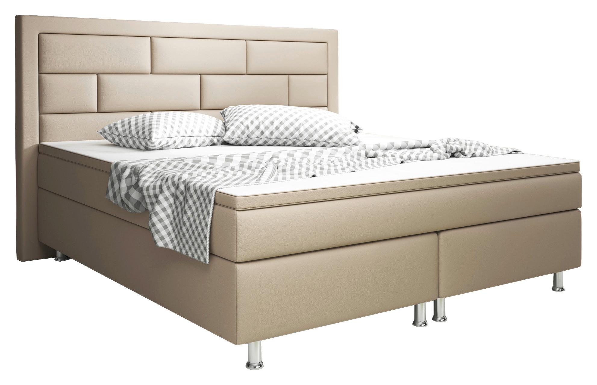 Boxspringbett Mit Topper Lederlook 180x200 Nizza - Silberfarben/Cappuccino, KONVENTIONELL, Leder/Textil (180/200cm) - MID.YOU