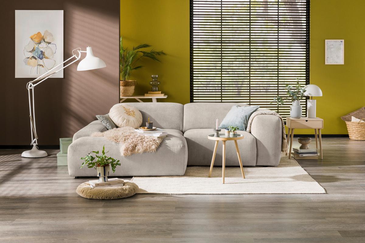 ECKSOFA Hannah Creme 170x252 cm - Creme/Schwarz, Design, Textil (170/252cm) - MID.YOU