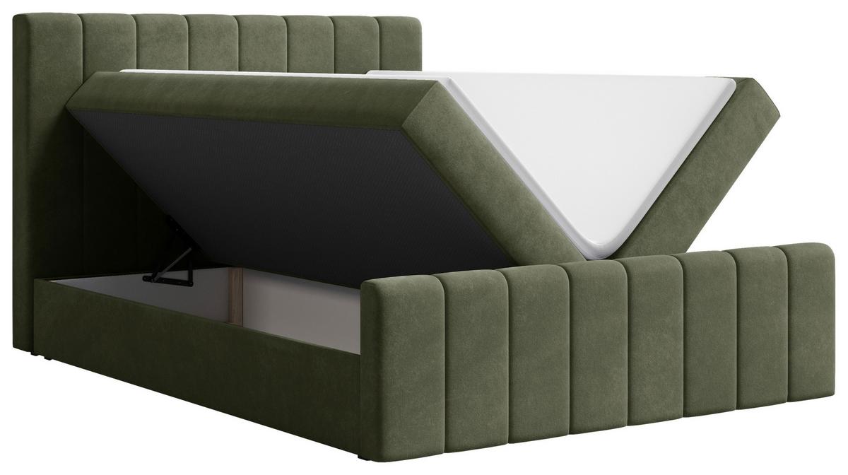 Boxbett Lila mit Topper 160x200 - Schwarz/Olivgrün, MODERN, Holz/Kunststoff (160/200cm) - Livetastic