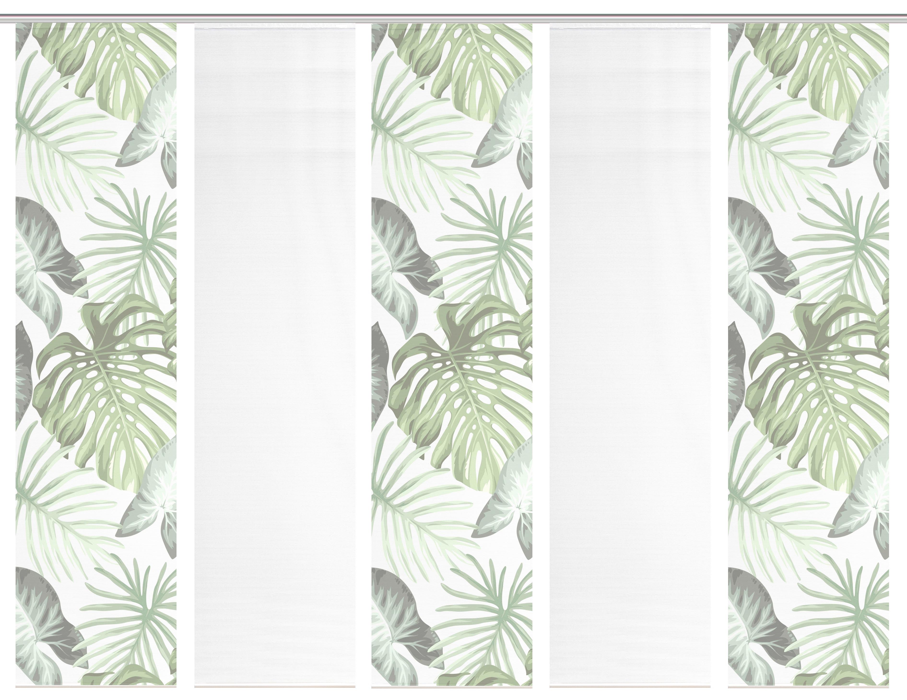 Flächenvorhang Sanja 5er Set - Weiß/Grün, Natur, Textil (60/260cm)