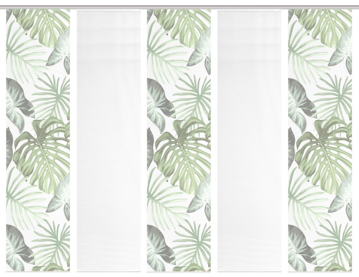 Flächenvorhang Sanja 5er Set - Weiß/Grün, Natur, Textil (60/260cm)