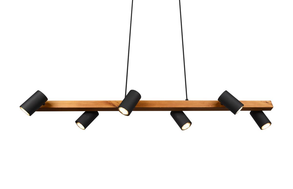 Hängeleuchte Marley H: 150 Cm 6-Flammig, Echtholz Kiefer - Schwarz, Basics, Holz/Metall (115/20/150cm) - Trio Leuchten