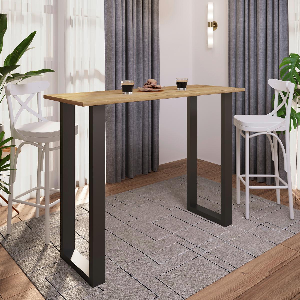 Bartisch Xona B 140x50 - Eichefarben/Schwarz, KONVENTIONELL, Holzwerkstoff/Metall (140/50/102cm)