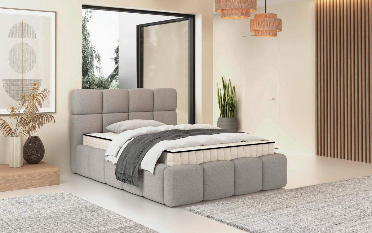 Polsterbett Cloudy mit Matratze Champagner, Lf: 140x200 cm - Champagner/Grau, Trend, Holz/Holzwerkstoff (140/200cm) - Luca Bessoni