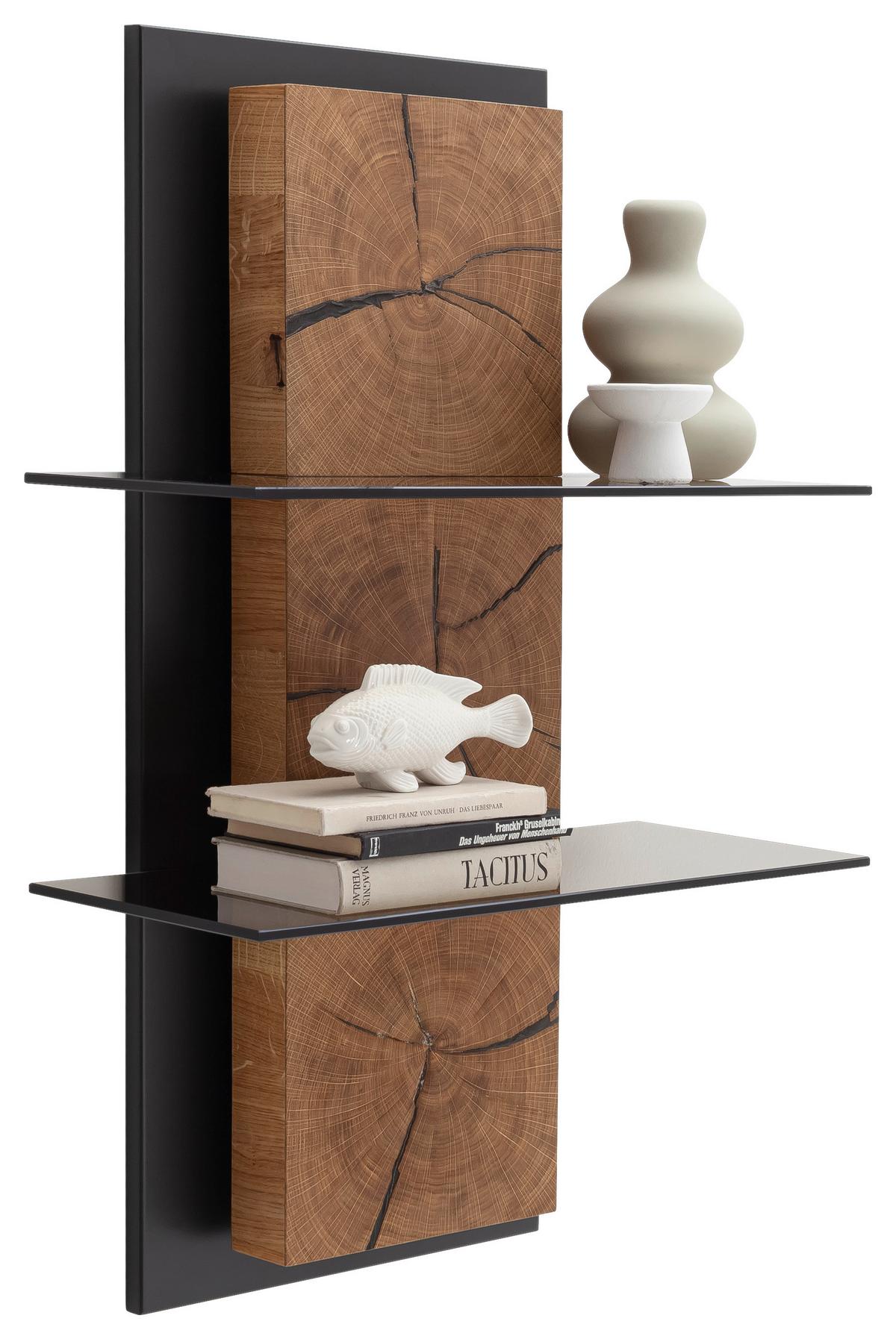 Wandregal Assini Wildeiche B: 60 Cm - Wildeiche/Anthrazit, Design, Glas/Holz (60/91/26cm) - MID.YOU