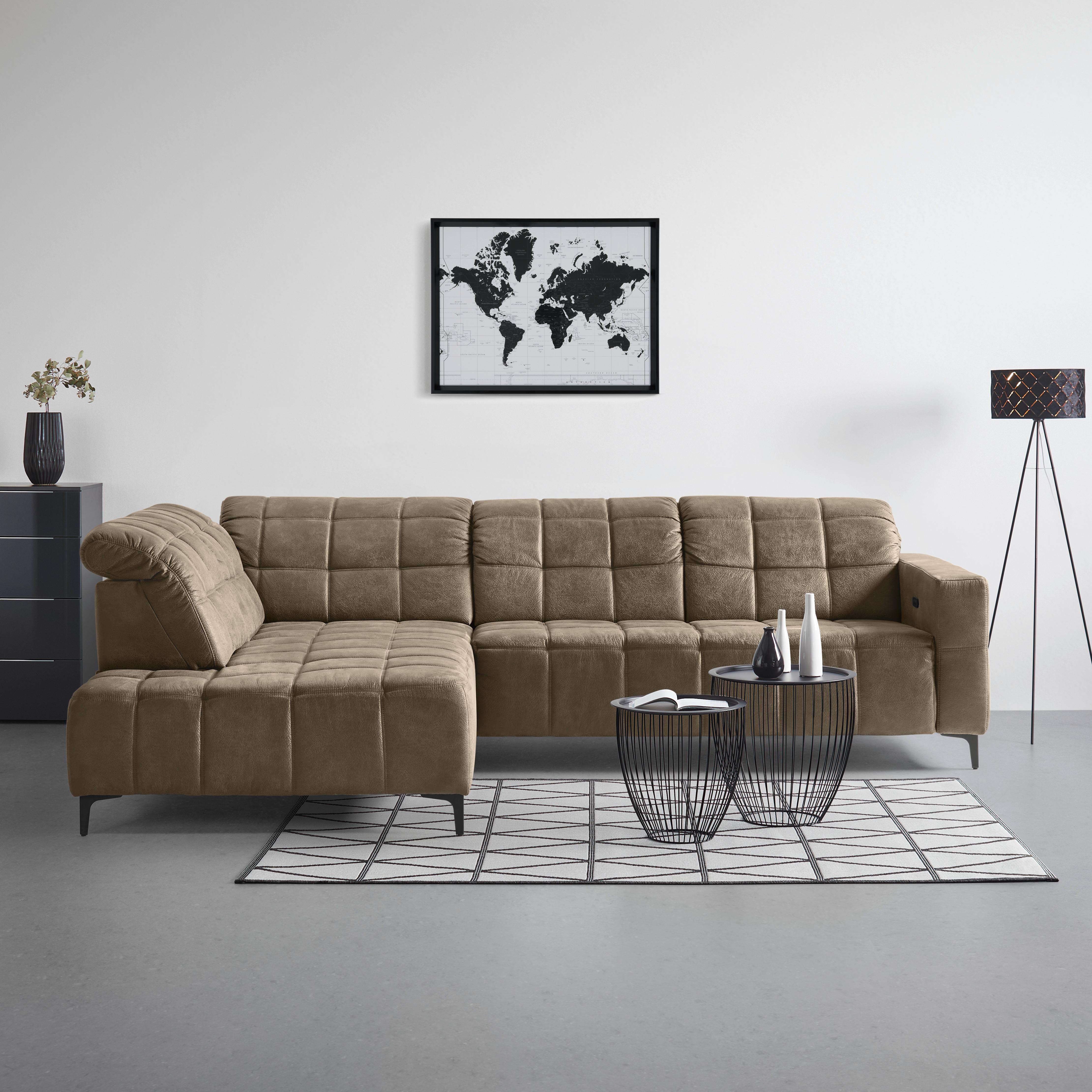 Rohová sedačka PANAMA, levá, šedohnědá - černá/šedohnědá, Konvenční, kov/textil (216/304cm) - Premium Living