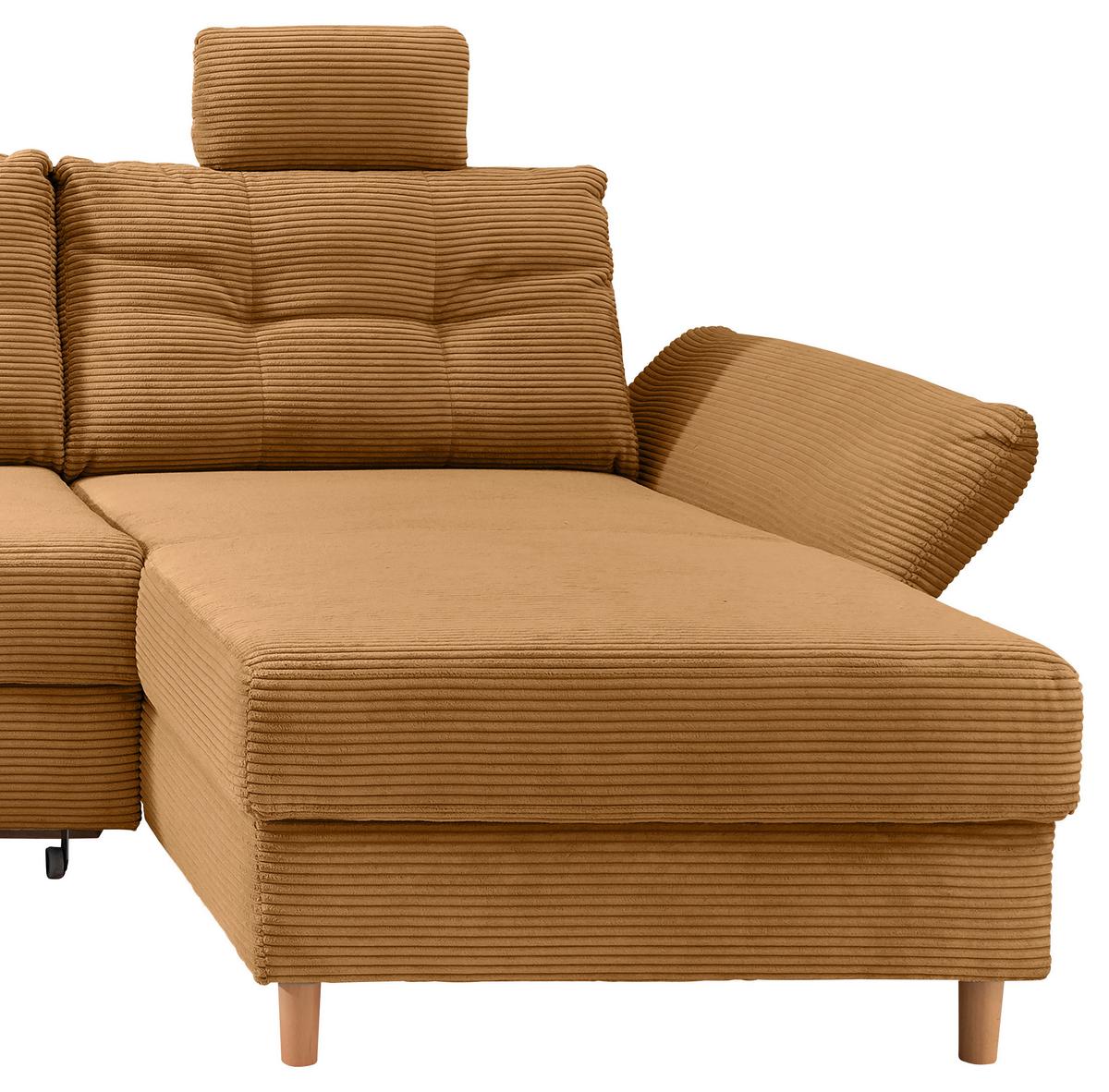 Wohnlandschaft Brizzini mit Schlaffunktion, Goldfarben - Goldfarben/Naturfarben, MODERN, Textil (206/338-352/176cm) - Livetastic