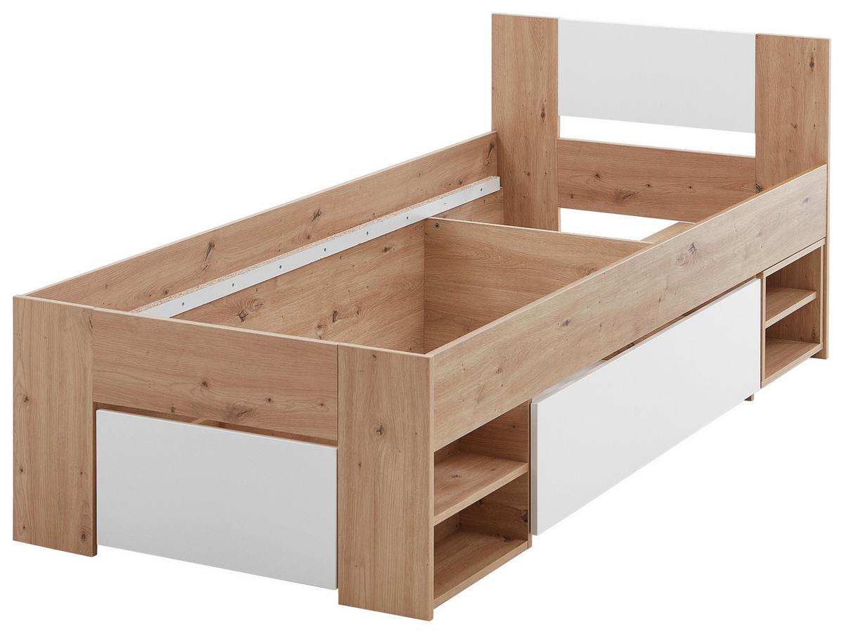 Stauraumbett mit Bettladen 90x 200cm Azurro Weiß/Eiche - Eiche Artisan/Weiß, MODERN, Holzwerkstoff (90/200cm)