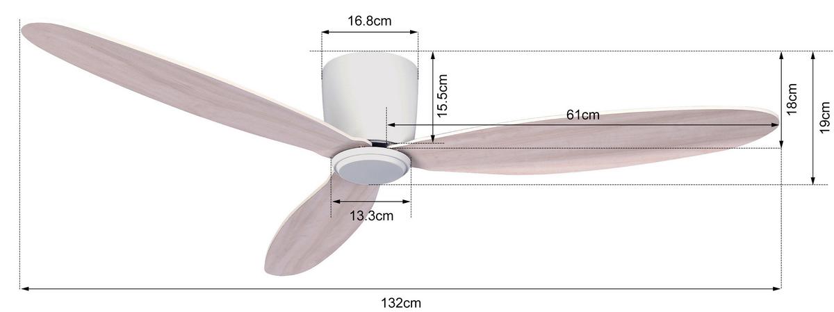 Deckenventilator Airfusion Weiß/eiche, 3 Flügel - Eichefarben/Weiß, Basics, Holzwerkstoff/Kunststoff (132/19cm)